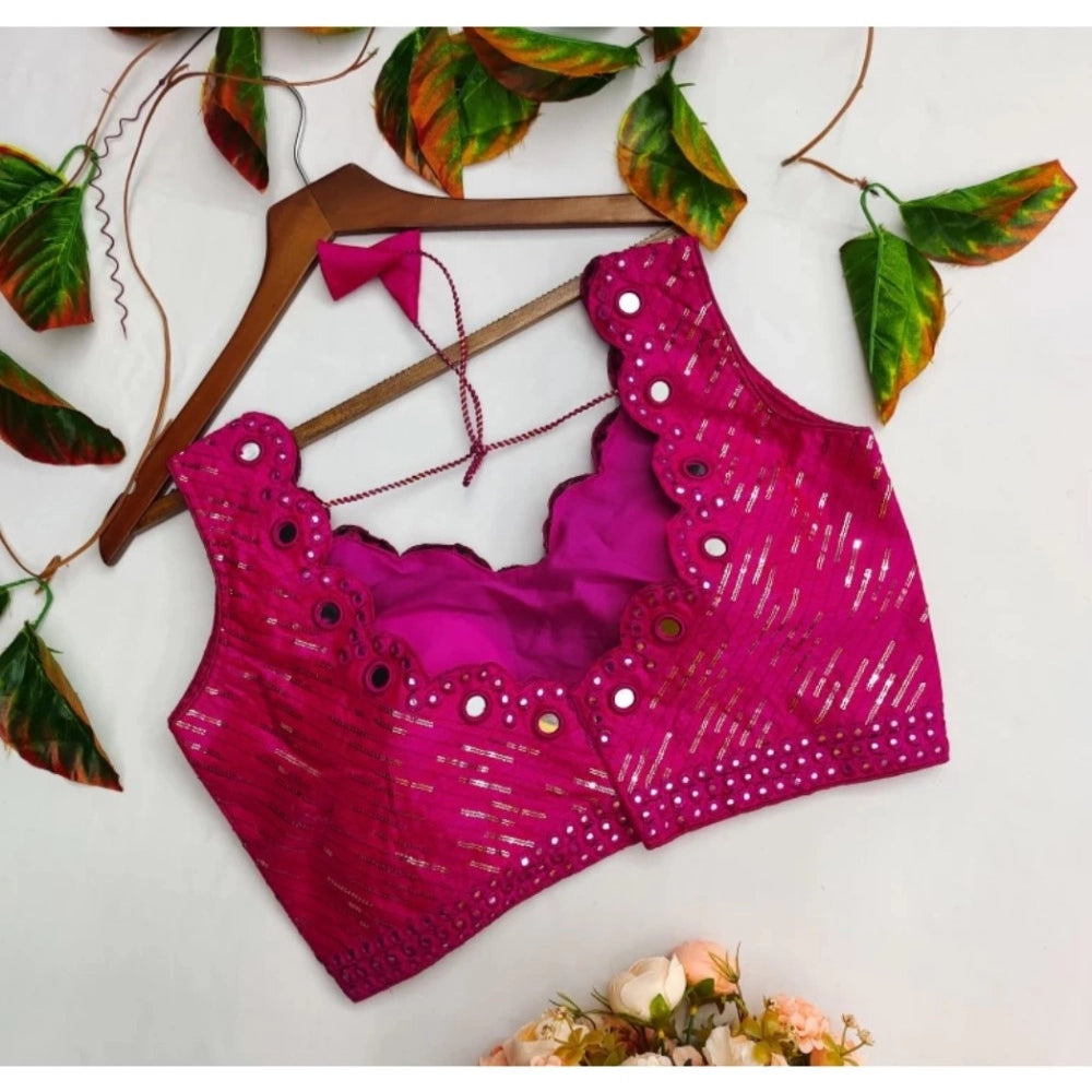 Amfyn Women's Cotton Silk Embellished Padded Cup Readymade Blouse (Rani, Size: Free Size)