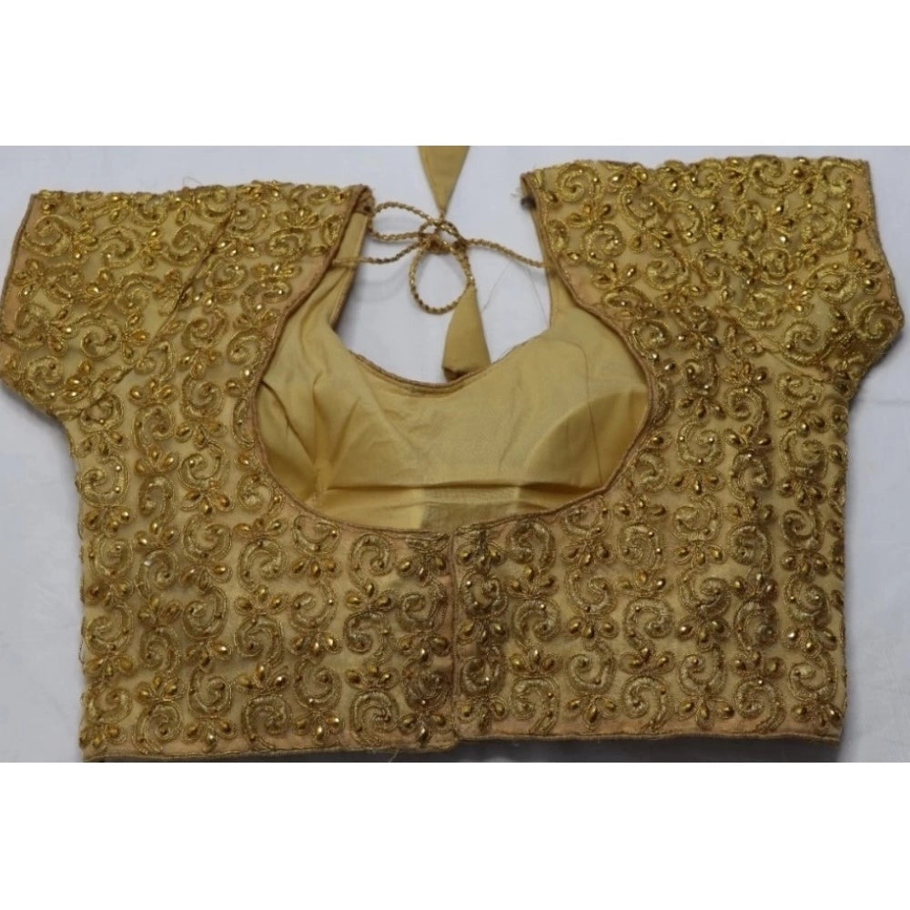 Amfyn Women's Silk Embroidered Padded Cup Readymade Blouse (Beige, Size: Free Size)