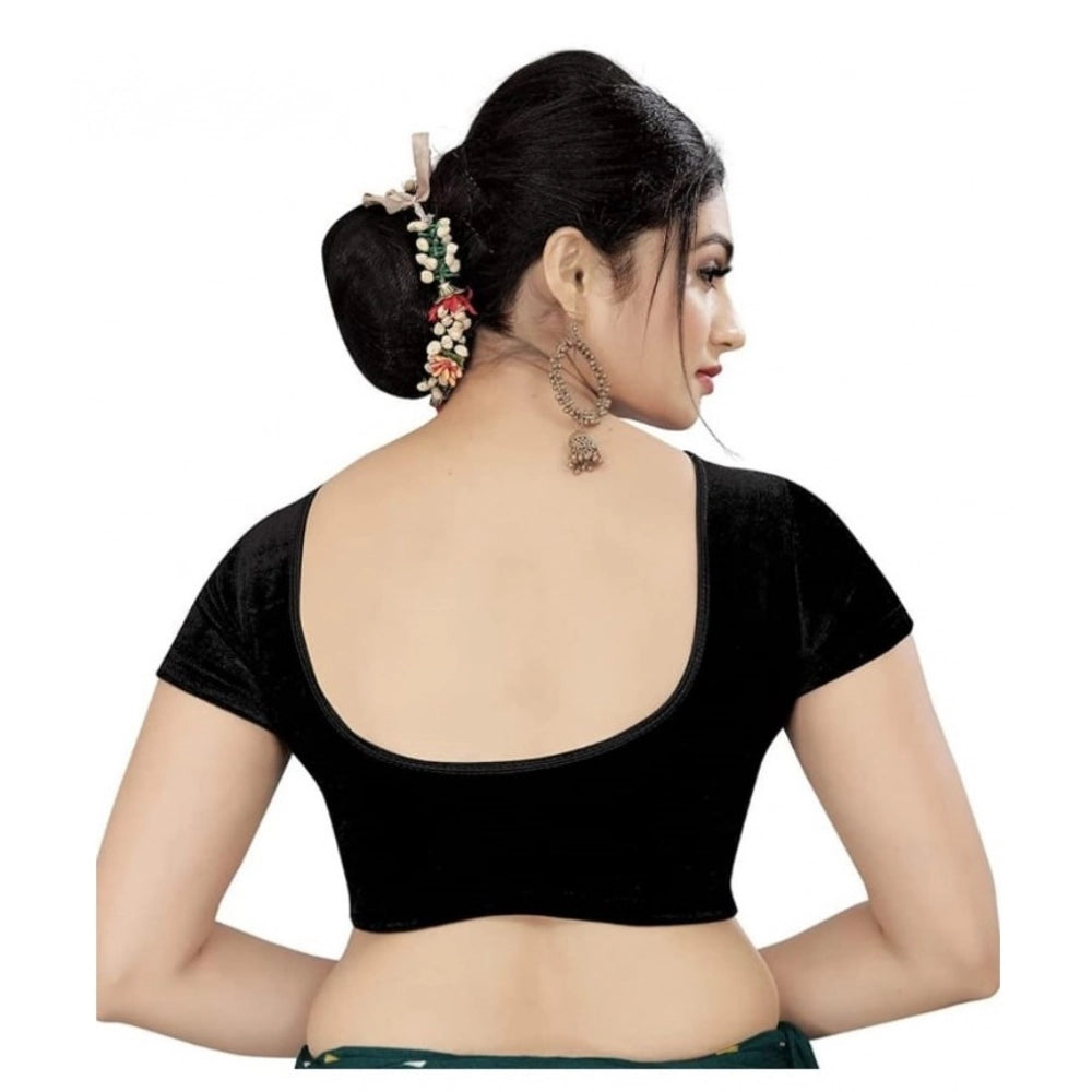 Amfyn Women's Velvet Solid Non Padded Readymade Blouse (Black, Size: Free Size)