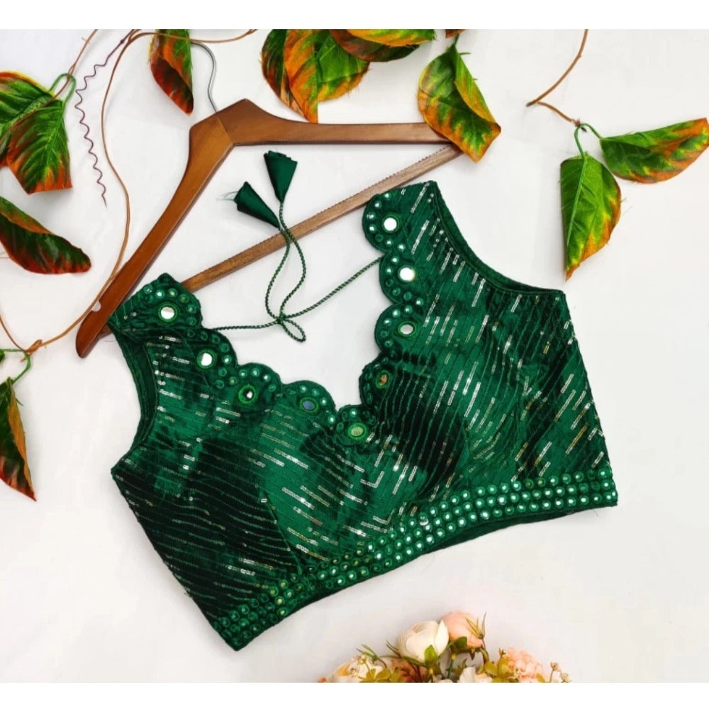 Amfyn Women's Cotton Silk Embellished Padded Cup Readymade Blouse (Green, Size: Free Size)