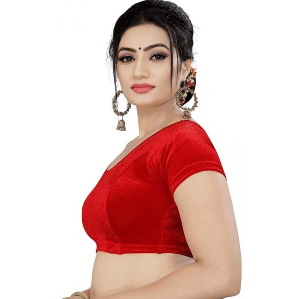 Amfyn Women's Velvet Solid Non Padded Readymade Blouse (Red, Size: Free Size)