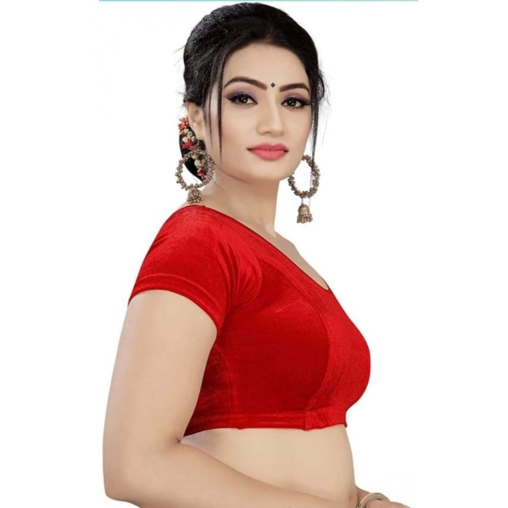 Amfyn Women's Velvet Solid Non Padded Readymade Blouse (Red, Size: Free Size)