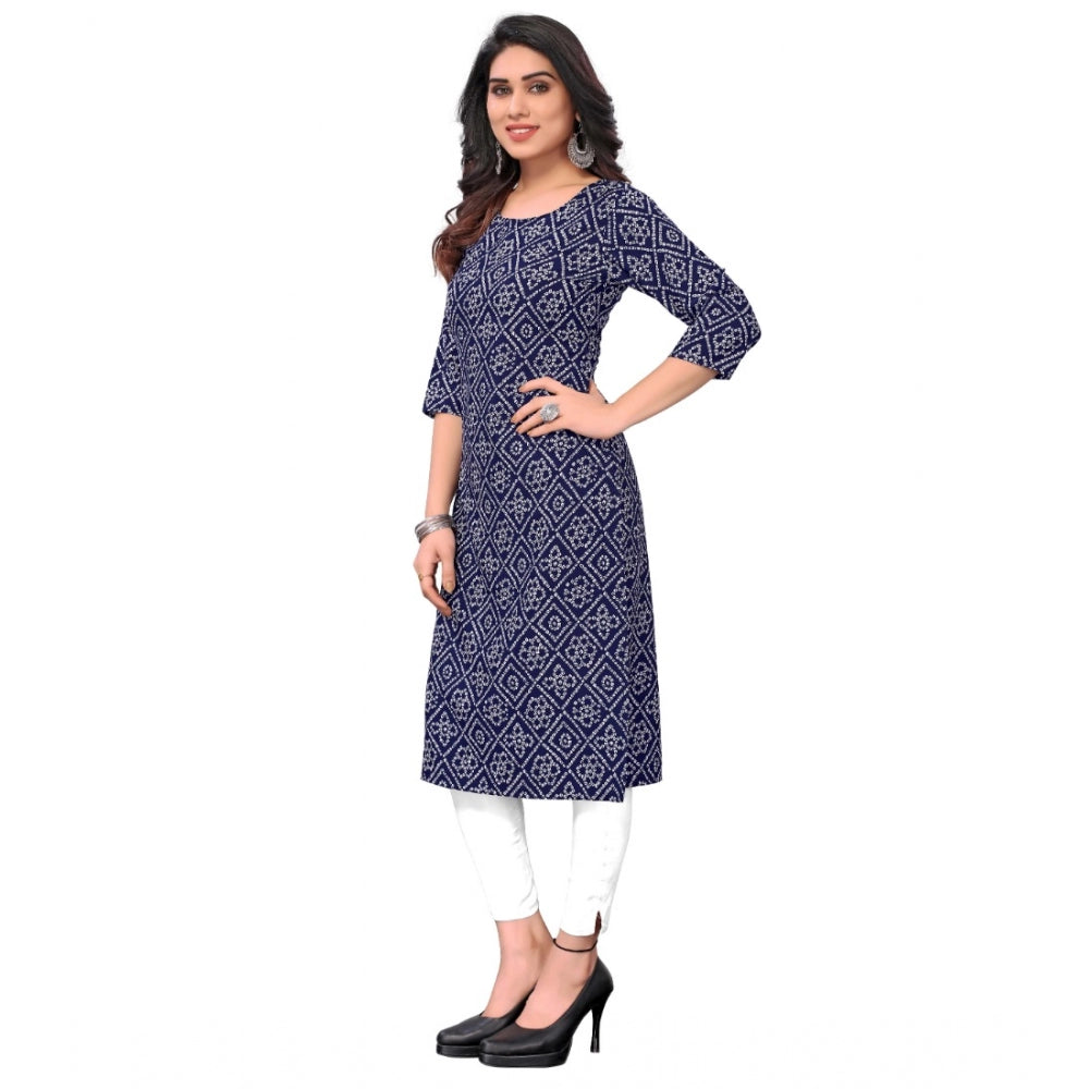 Amfyn Women's Casual 3/4th Sleeve Bandhani Printed Crepe Kurti (Navy Blue)