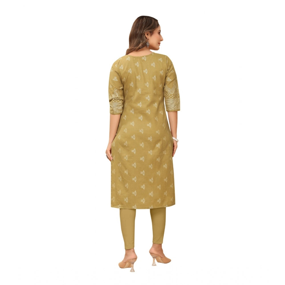 Amfyn Women's Casual 3/4th Sleeve Foil Gold Printed Ruby Cotton Kurti (Mustard)