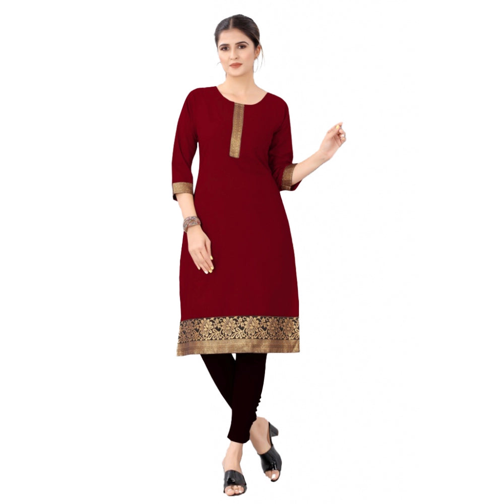 Amfyn Women's Casual 3/4th Sleeve Solid Cotton Kurti (Maroon)