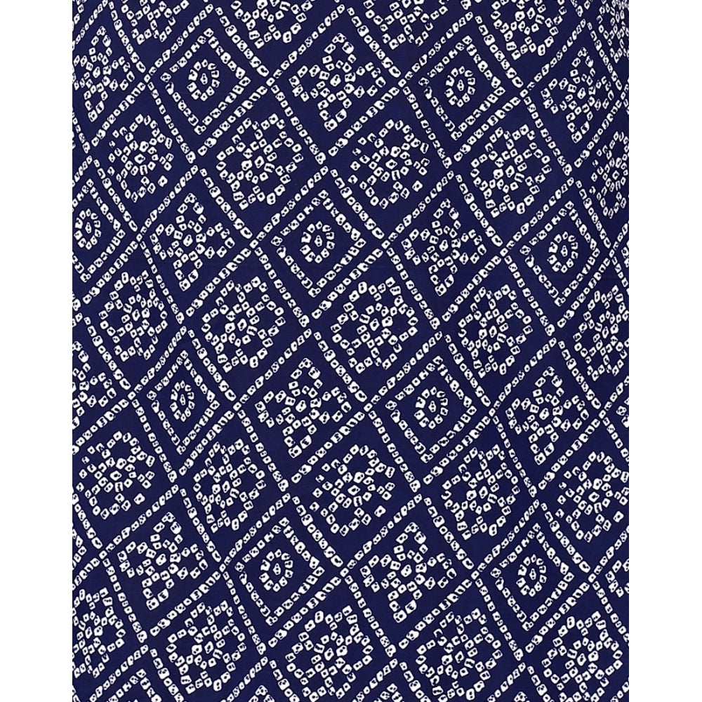 Amfyn Women's Casual 3/4th Sleeve Bandhani Printed Crepe Kurti (Navy Blue)
