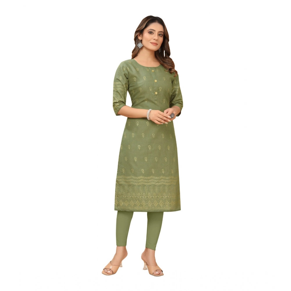 Amfyn Women's Casual 3/4th Sleeve Foil Gold Printed Ruby Cotton Kurti (Green)