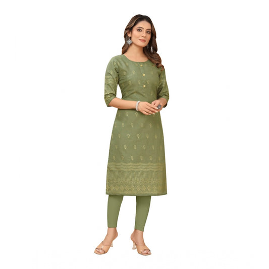 Amfyn Women's Casual 3/4th Sleeve Foil Gold Printed Ruby Cotton Kurti (Green)
