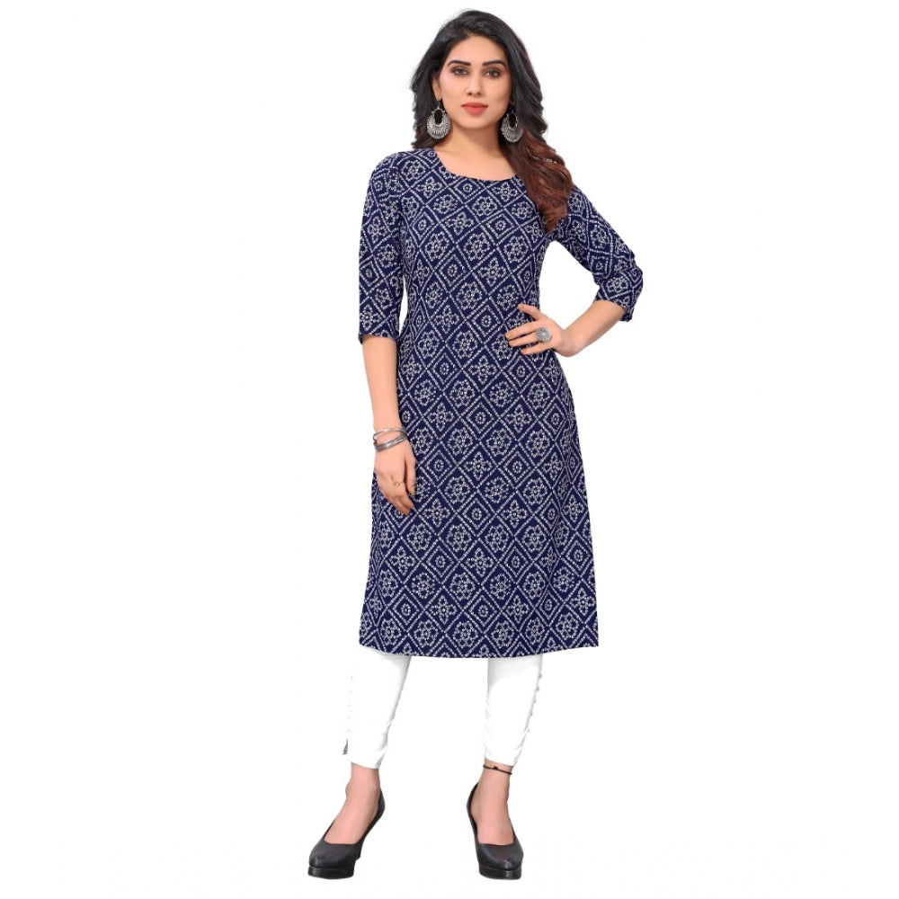 Amfyn Women's Casual 3/4th Sleeve Bandhani Printed Crepe Kurti (Navy Blue)