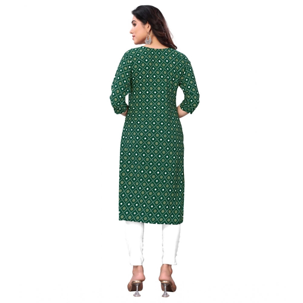 Amfyn Women's Casual 3/4th Sleeve Bandhani Printed Crepe Kurti (Dark Green)
