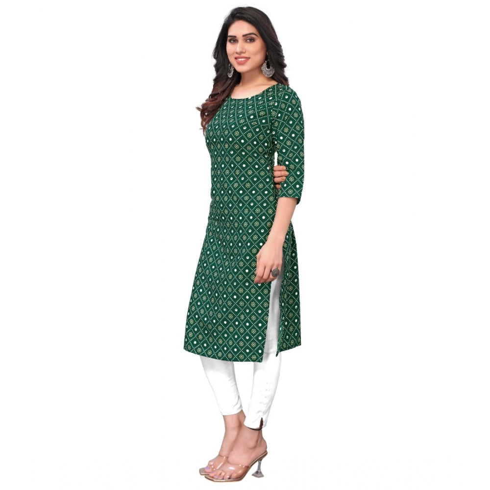 Amfyn Women's Casual 3/4th Sleeve Bandhani Printed Crepe Kurti (Dark Green)