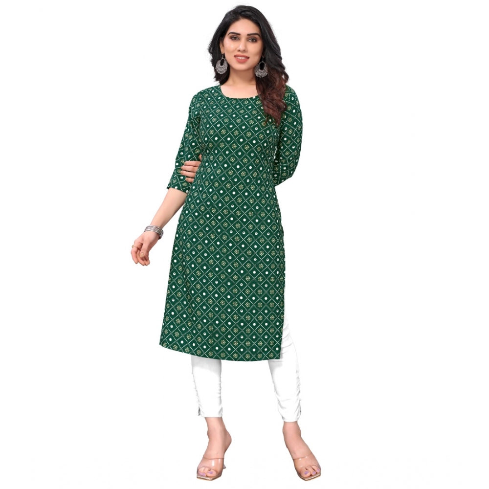 Amfyn Women's Casual 3/4th Sleeve Bandhani Printed Crepe Kurti (Dark Green)