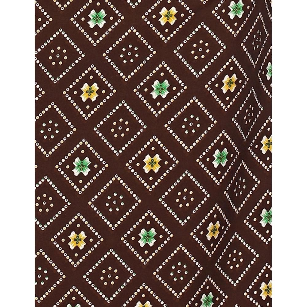 Amfyn Women's Casual 3/4th Sleeve Bandhani Printed Crepe Kurti (Brown)