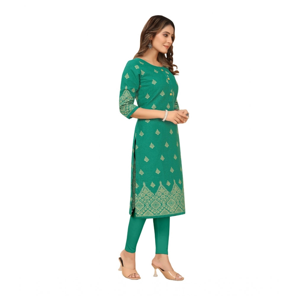Amfyn Women's Casual 3/4th Sleeve Foil Gold Printed Ruby Cotton Kurti (Green)