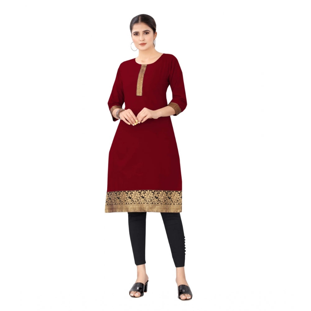 Amfyn Women's Casual 3/4th Sleeve Solid Cotton Kurti (Maroon)