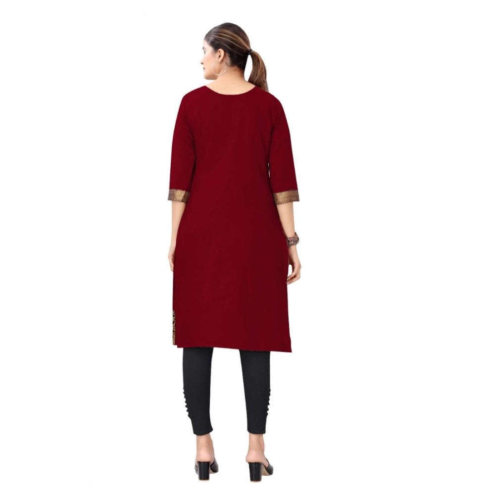 Amfyn Women's Casual 3/4th Sleeve Solid Cotton Kurti (Maroon)
