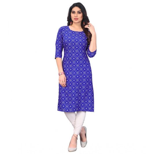 Amfyn Women's Casual 3/4th Sleeve Bandhani Printed Crepe Kurti (Blue)