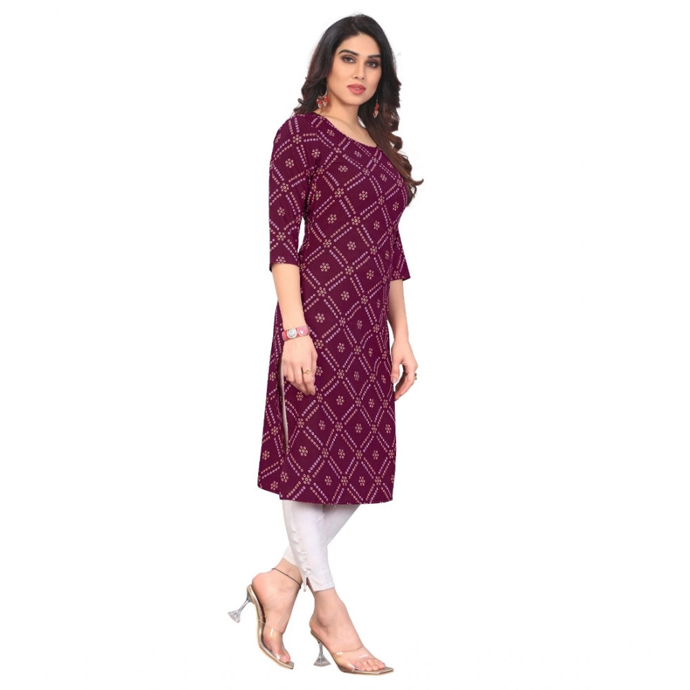 Amfyn Women's Casual 3/4th Sleeve Bandhani Printed Crepe Kurti (Wine)
