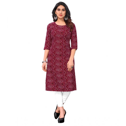 Amfyn Women's Casual 3/4th Sleeve Bandhani Printed Crepe Kurti (Maroon)