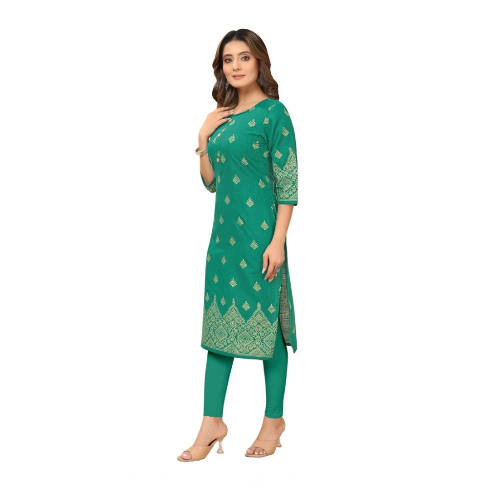 Amfyn Women's Casual 3/4th Sleeve Foil Gold Printed Ruby Cotton Kurti (Green)