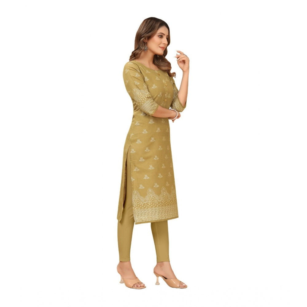 Amfyn Women's Casual 3/4th Sleeve Foil Gold Printed Ruby Cotton Kurti (Mustard)