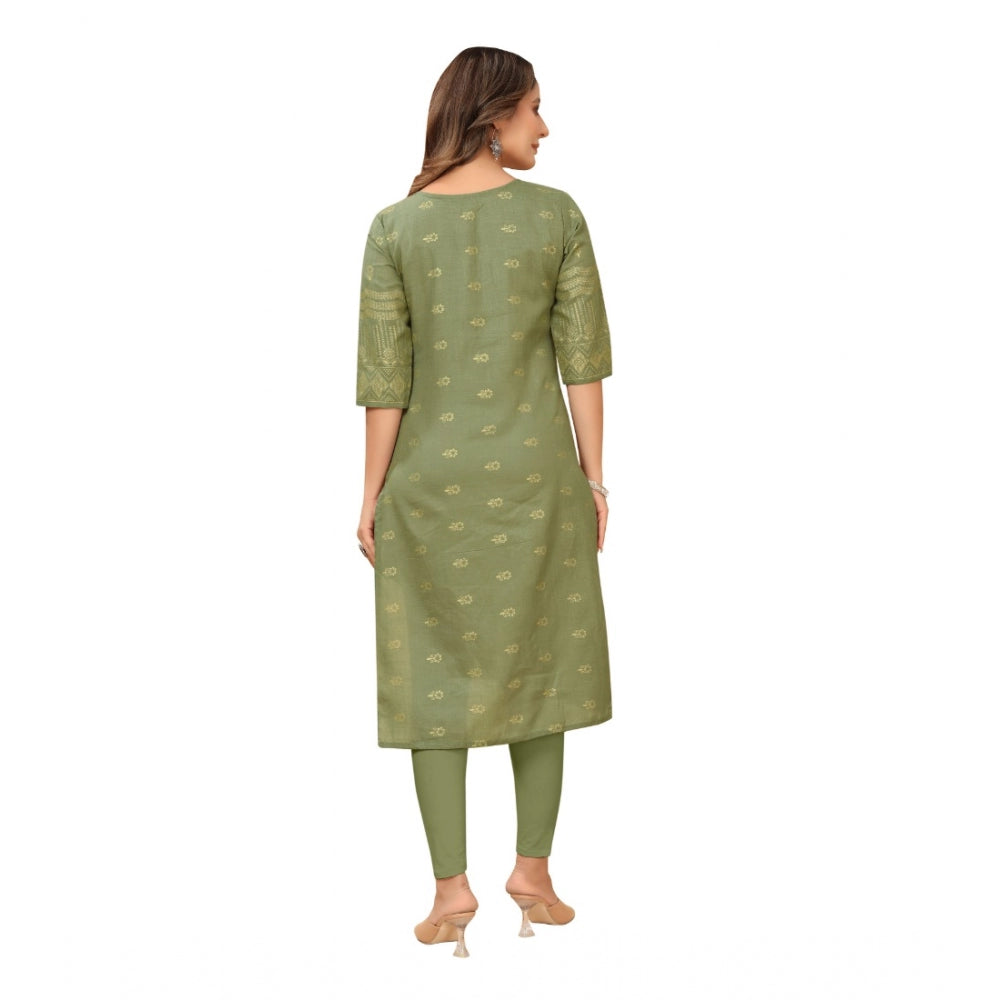 Amfyn Women's Casual 3/4th Sleeve Foil Gold Printed Ruby Cotton Kurti (Green)