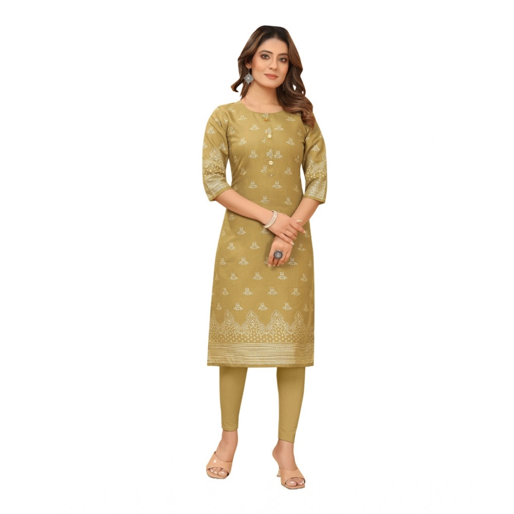 Amfyn Women's Casual 3/4th Sleeve Foil Gold Printed Ruby Cotton Kurti (Mustard)