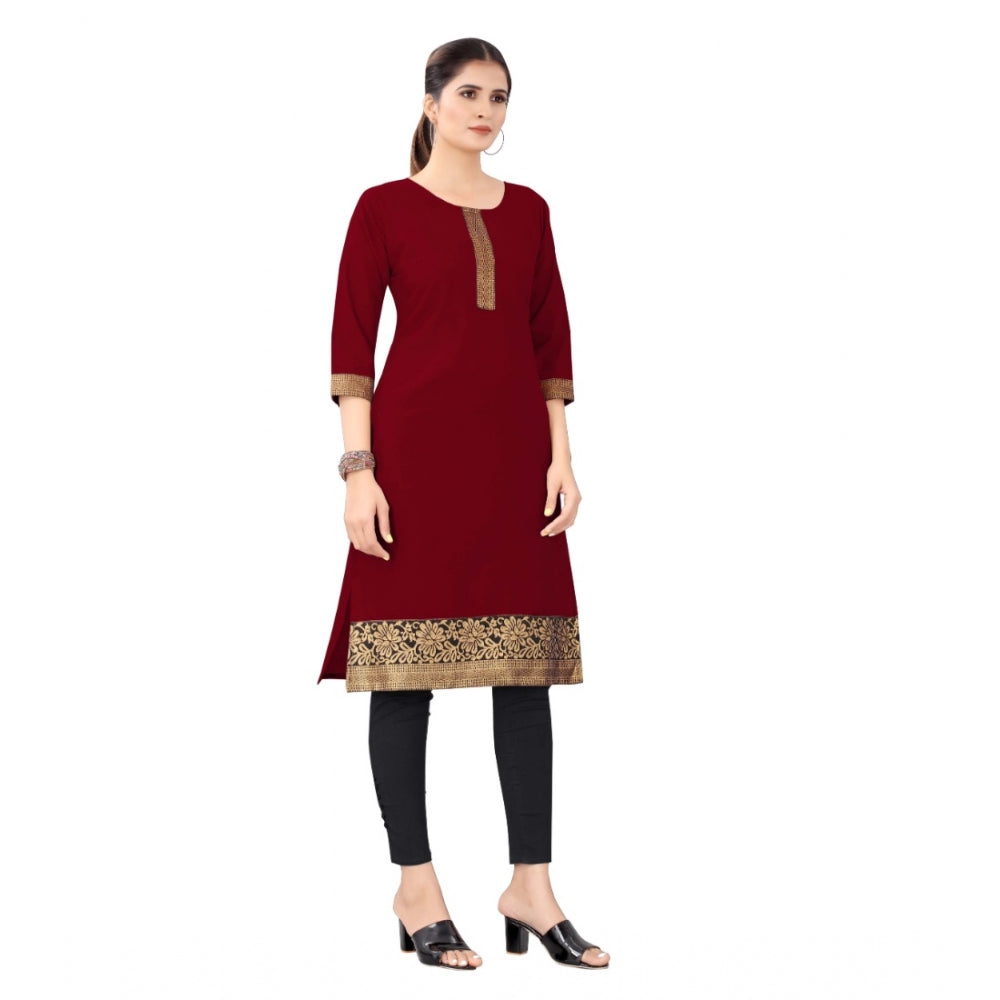 Amfyn Women's Casual 3/4th Sleeve Solid Cotton Kurti (Maroon)