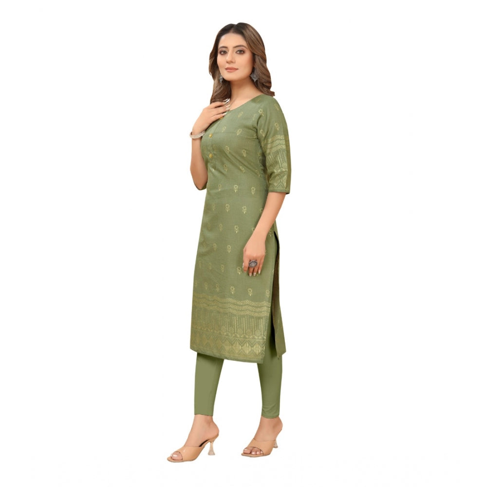 Amfyn Women's Casual 3/4th Sleeve Foil Gold Printed Ruby Cotton Kurti (Green)