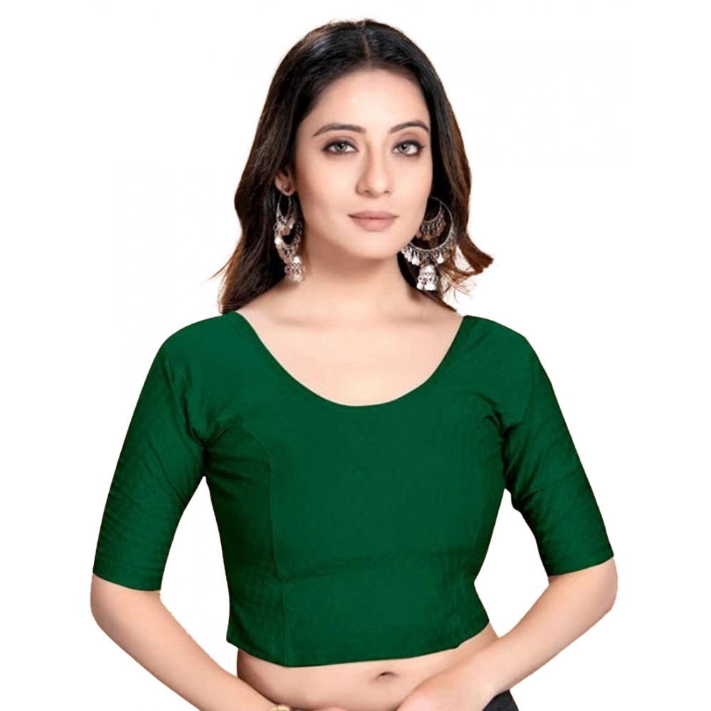 Amfyn Women's Cotton Lycra Blend Solid Non Padded Readymade Blouse (Dark Green, Size: Free Size)