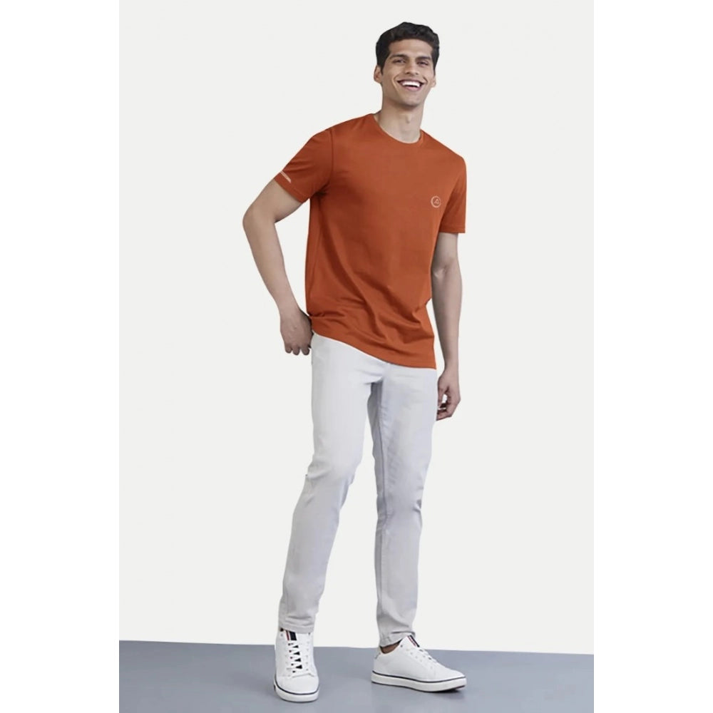Amfyn Men's Casual Half sleeve Solid Polyester Crew Neck T-shirt (Rust)