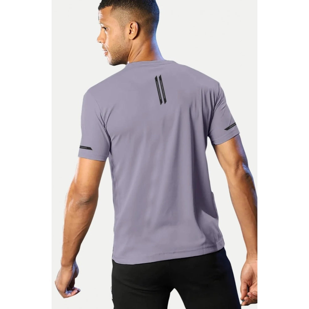 Amfyn Men's Casual Half sleeve Solid Polyester Crew Neck T-shirt (Lilac)