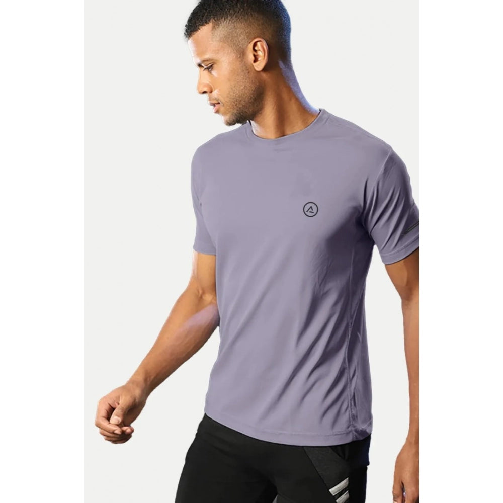 Amfyn Men's Casual Half sleeve Solid Polyester Crew Neck T-shirt (Lilac)