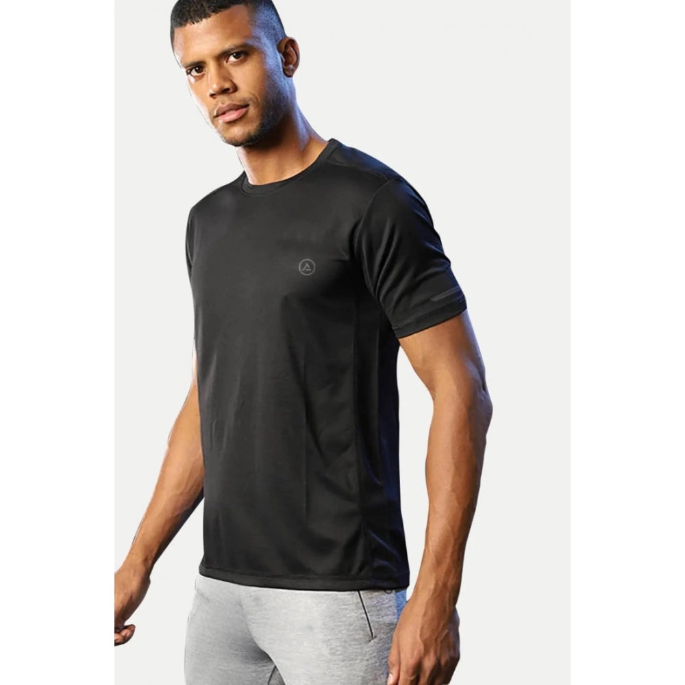 Amfyn Men's Casual Half sleeve Solid Polyester Crew Neck T-shirt (Black)