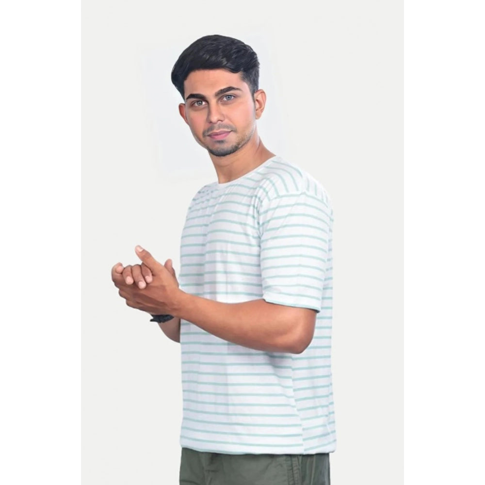 Amfyn Men's Casual Half sleeve Stripped Cotton Crew Neck T-shirt (Green)