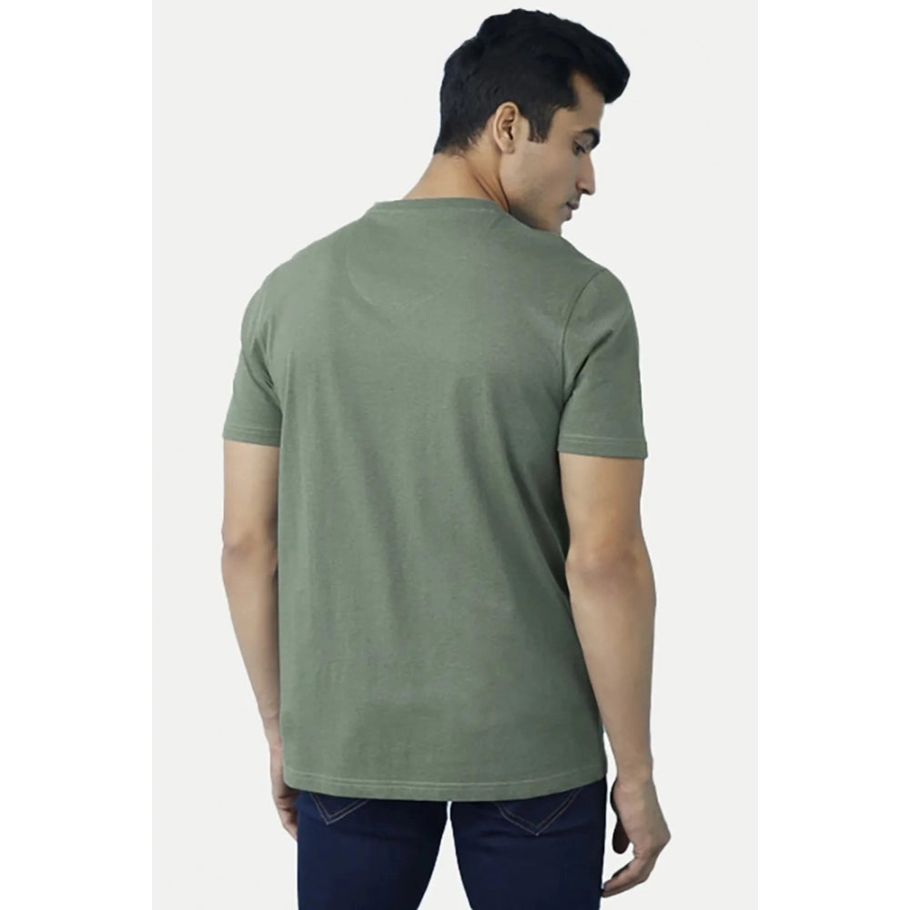 Amfyn Men's Casual Half sleeve Solid Cotton V Neck T-shirt (Green)