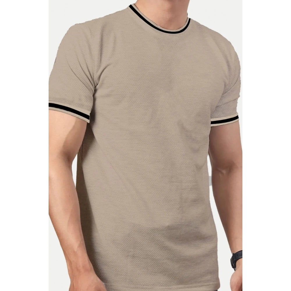 Amfyn Men's Casual Half sleeve Solid Polyester Crew Neck T-shirt (Beige)