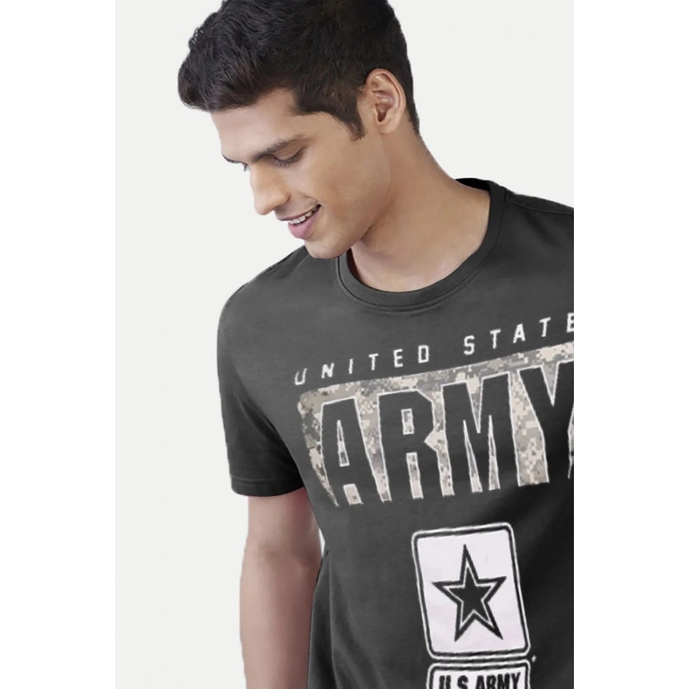 Amfyn Men's Casual Half sleeve Printed Cotton Round Neck T-shirt (Dark Grey)