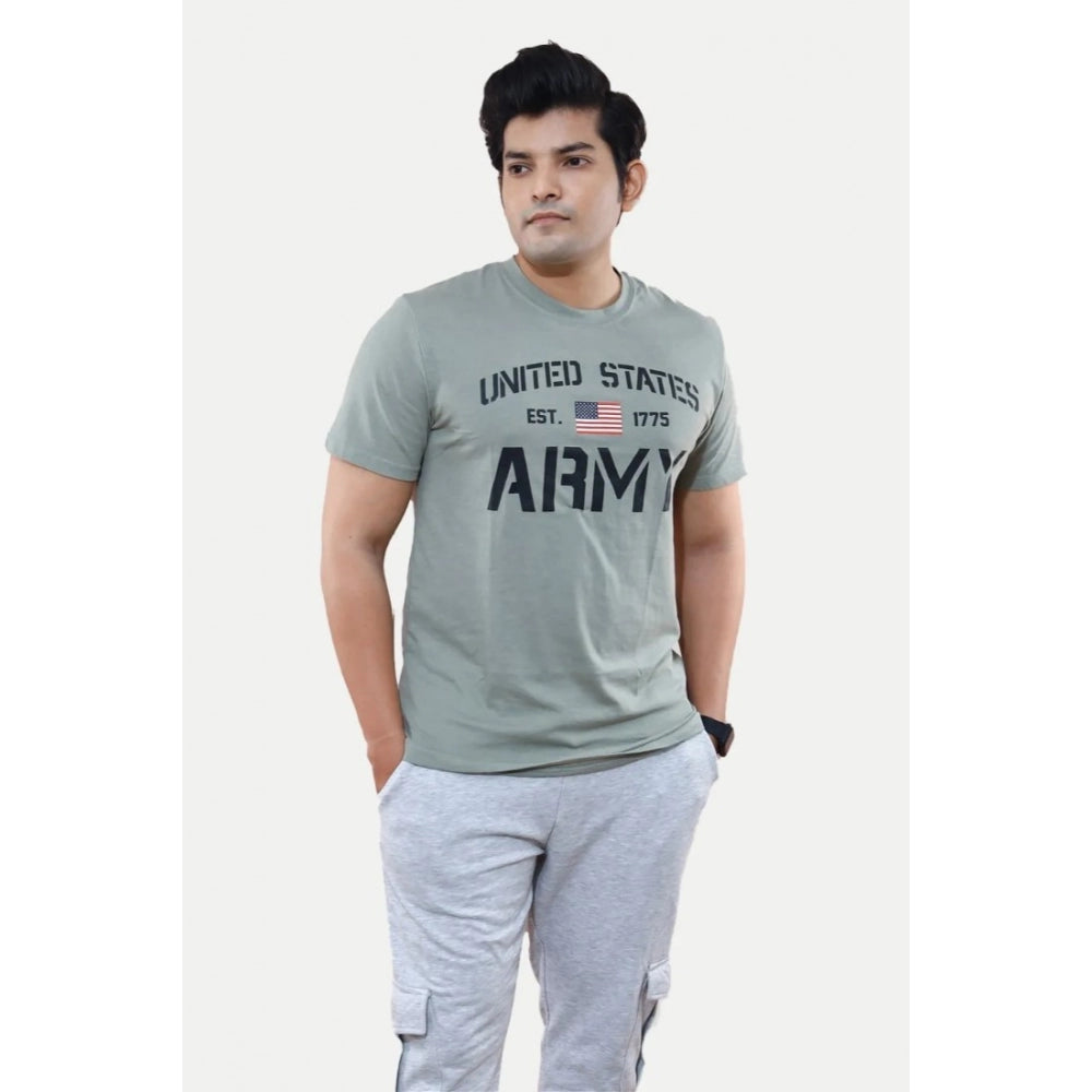 Amfyn Men's Casual Half sleeve Printed Cotton Crew Neck T-shirt (Grey)