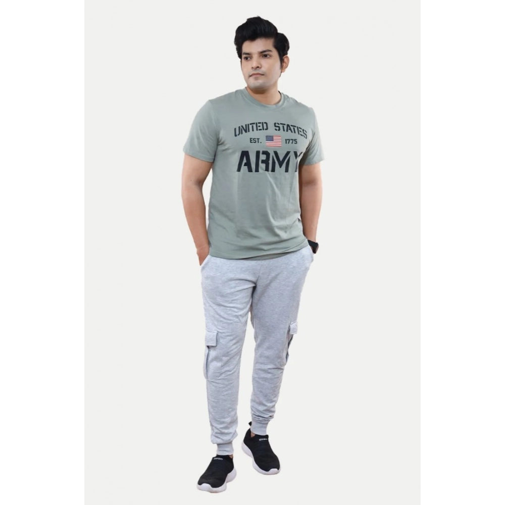 Amfyn Men's Casual Half sleeve Printed Cotton Crew Neck T-shirt (Grey)