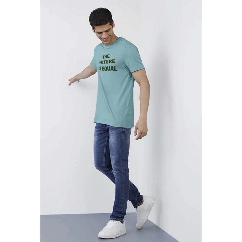 Amfyn Men's Casual Half sleeve Printed Cotton Crew Neck T-shirt (Light Blue)