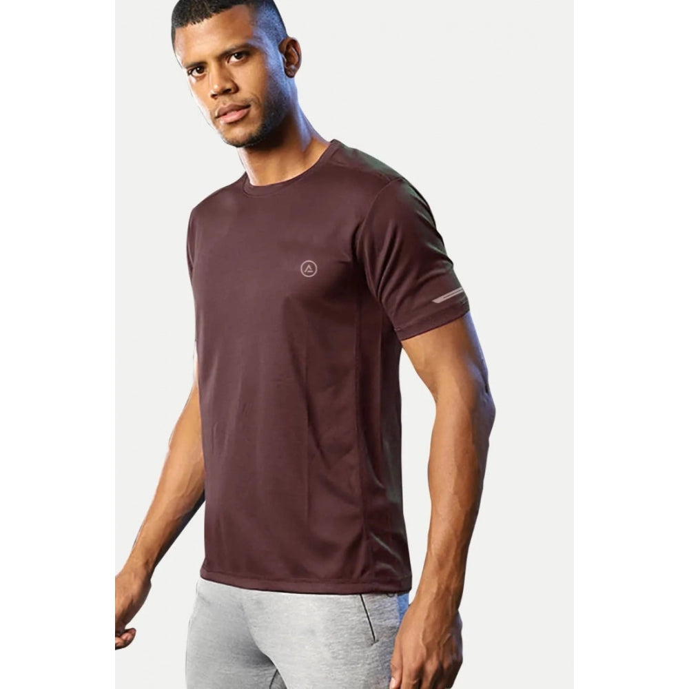 Amfyn Men's Casual Half sleeve Solid Polyester Crew Neck T-shirt (Maroon)