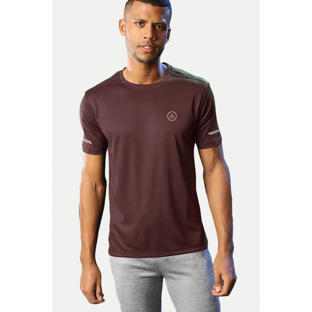 Amfyn Men's Casual Half sleeve Solid Polyester Crew Neck T-shirt (Maroon)