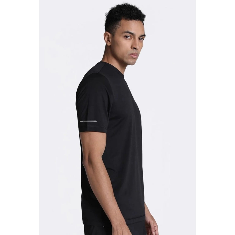 Amfyn Men's Casual Half sleeve Solid Polyester Crew Neck T-shirt (Black)