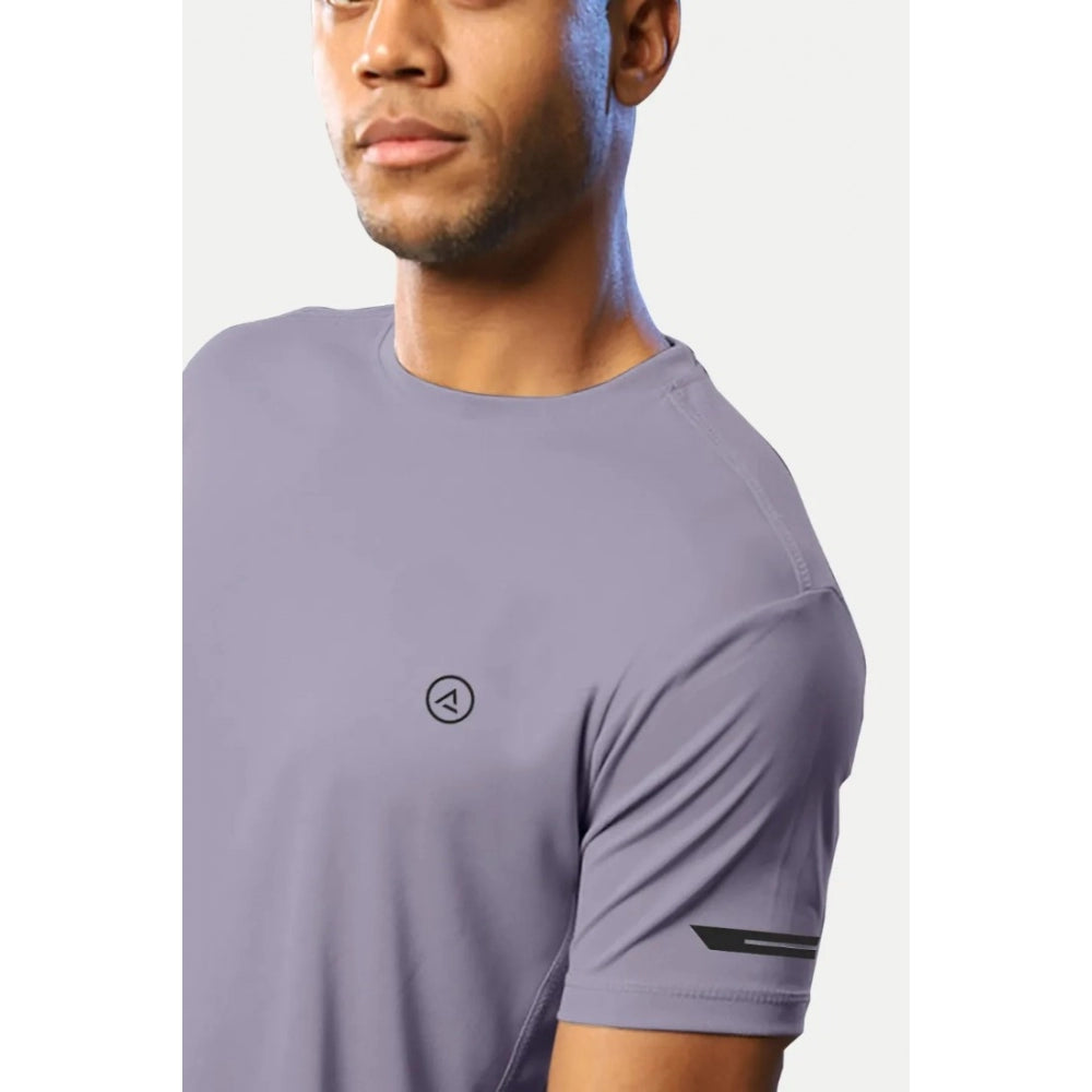 Amfyn Men's Casual Half sleeve Solid Polyester Crew Neck T-shirt (Lilac)