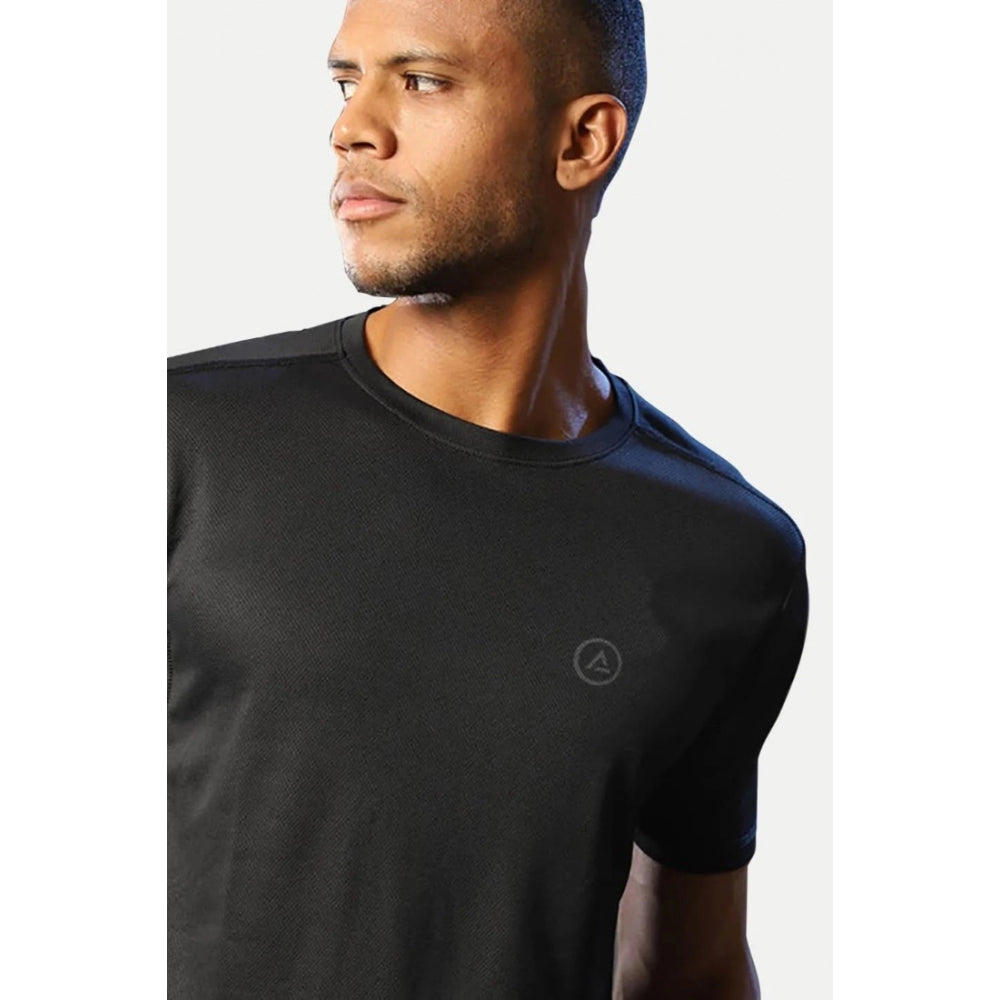 Amfyn Men's Casual Half sleeve Solid Polyester Crew Neck T-shirt (Black)