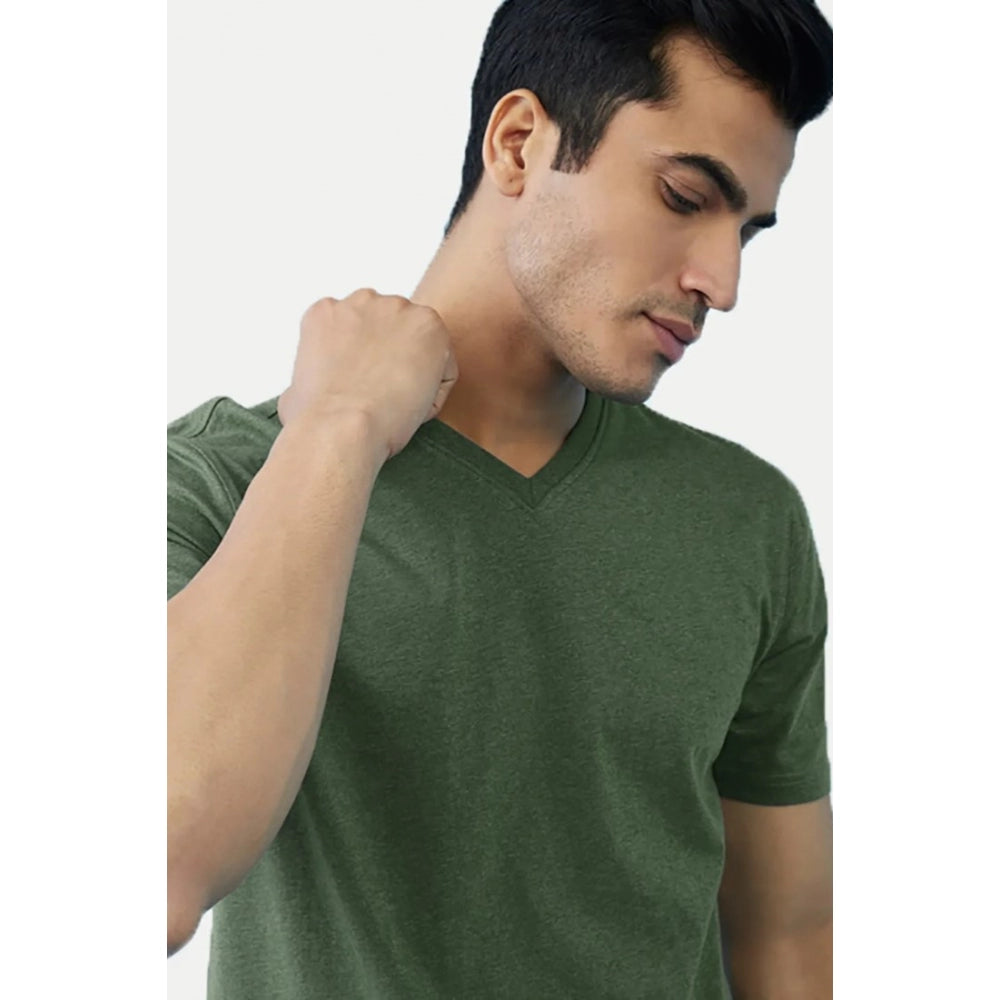 Amfyn Men's Casual Half sleeve Solid Cotton V Neck T-shirt (Green)