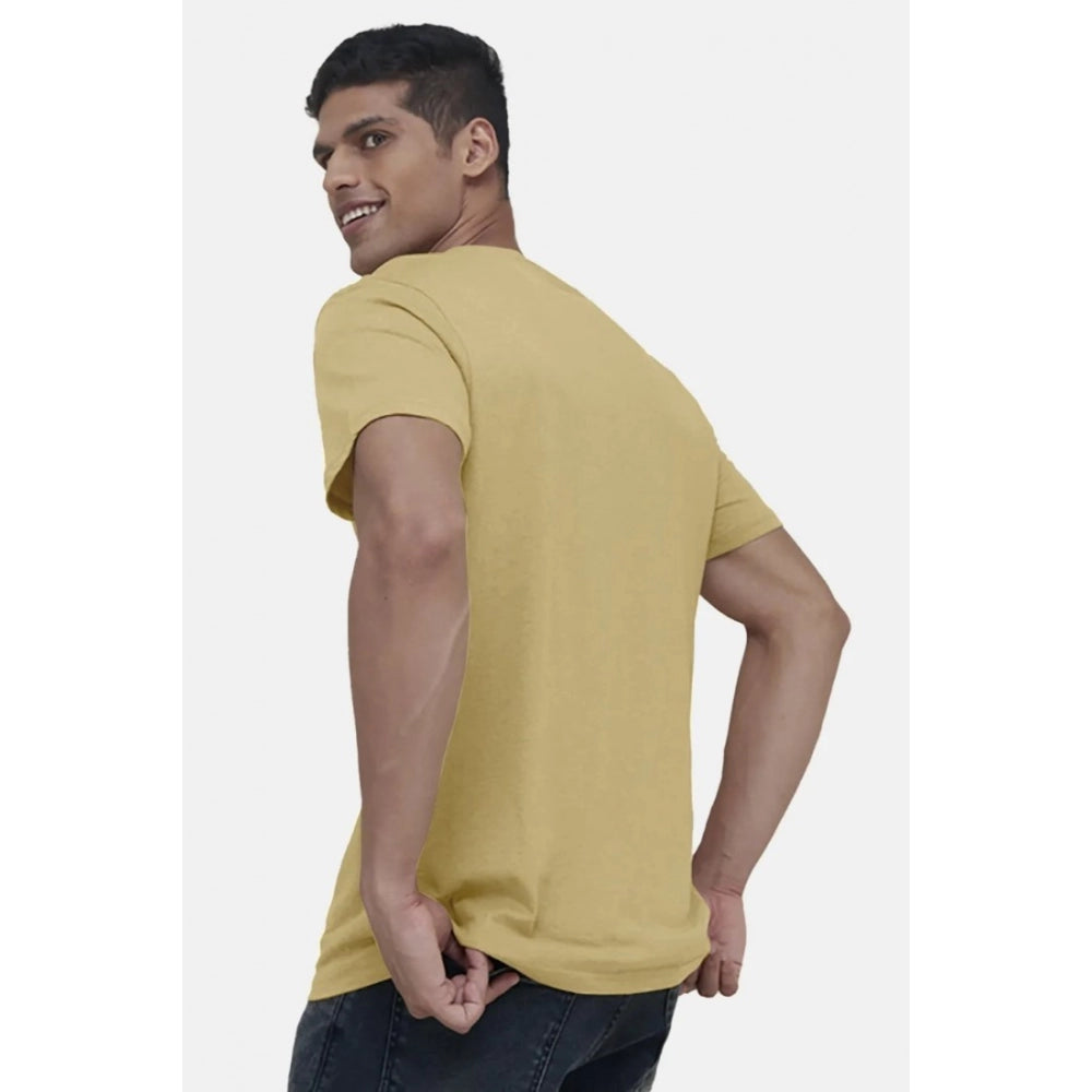 Amfyn Men's Casual Half sleeve Solid Cotton V Neck T-shirt (Sand)