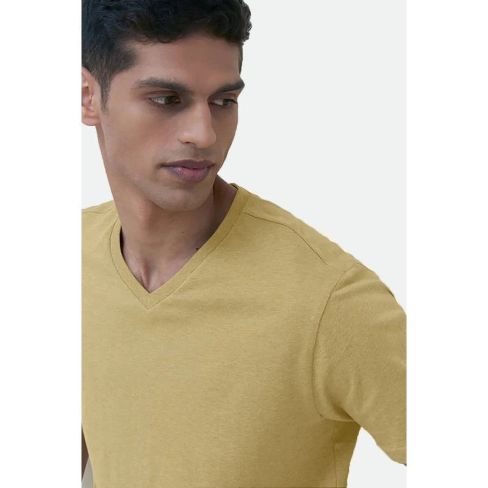 Amfyn Men's Casual Half sleeve Solid Cotton V Neck T-shirt (Sand)