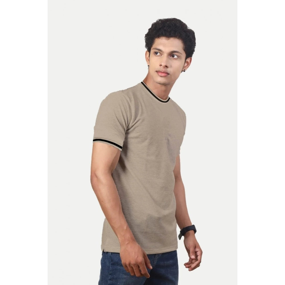 Amfyn Men's Casual Half sleeve Solid Polyester Crew Neck T-shirt (Beige)